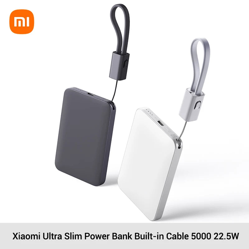 Xiaomi Ultra İnce Power Bank 5000mAh | 22.5W Hızlı Şarj | Dahili Kablo | PB0522S