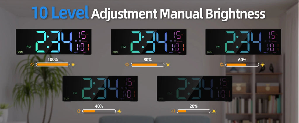 Büyük Dijital Duvar Saati | LED Ekran | Uzaktan Kumandalı | 8 RGB Renk | Çift Alarm