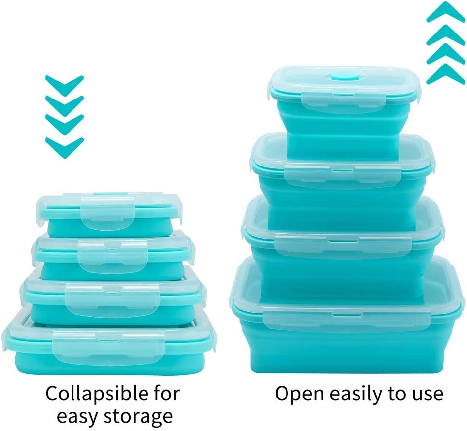 Katlanabilir Silikon Saklama Kabı 4'lü Set | Kapakalı | BPA İçermez | Bento Kutusu