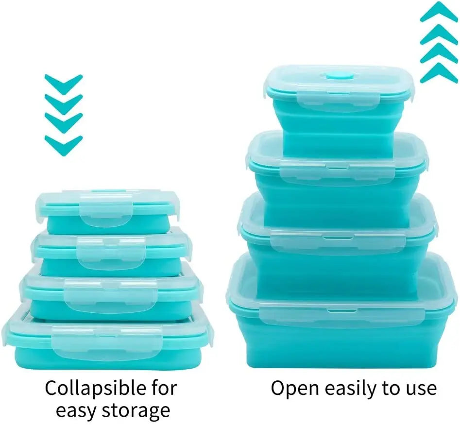 Katlanabilir Silikon Saklama Kabı 4'lü Set | Kapakalı | BPA İçermez | Bento Kutusu