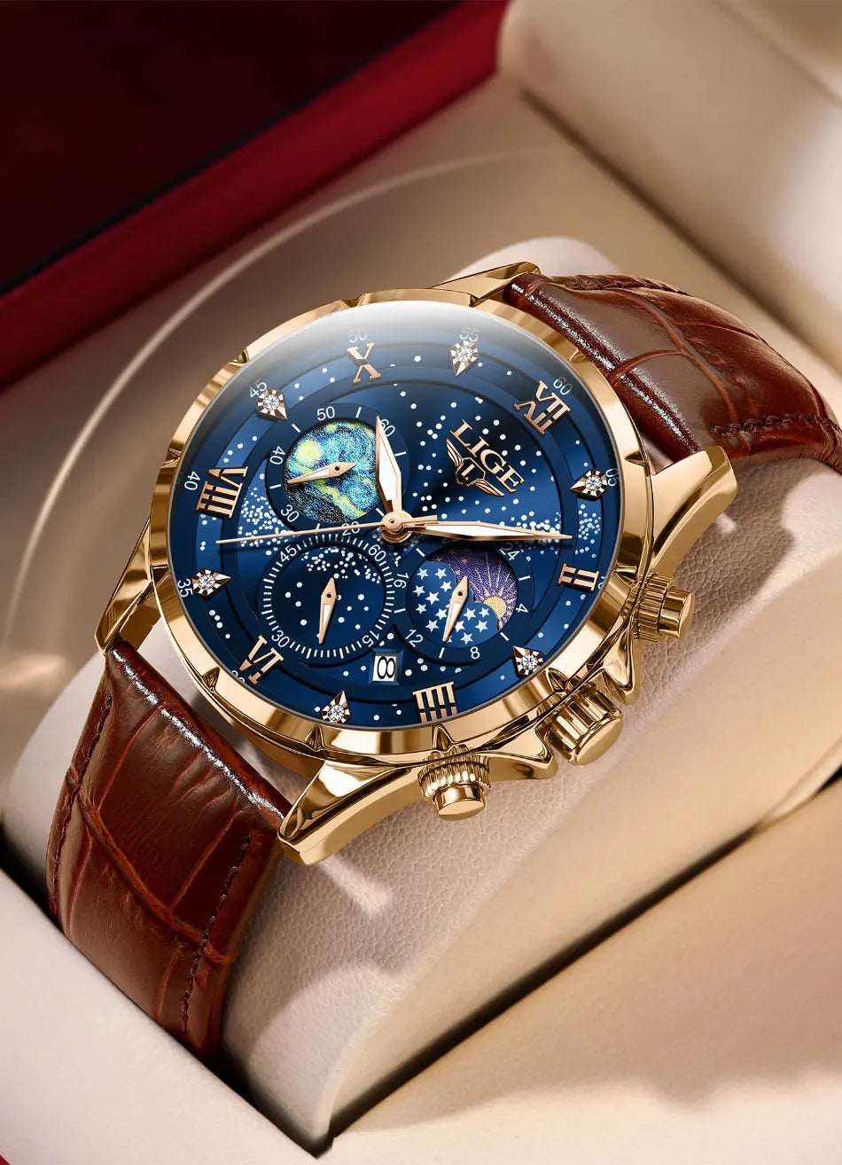 LIGE Men Watches Casual Sport Watch Men Luxury Waterproof Date Watches Luminous Chronograph Wristwatch Male Quartz Leather Clock