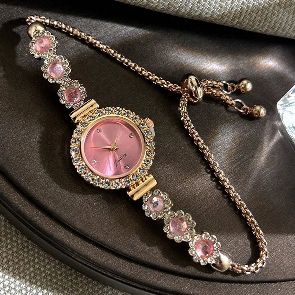 Elmas Çiçek Bileklik Kadın Saati - Rhinestone Kuvars Kol Saati