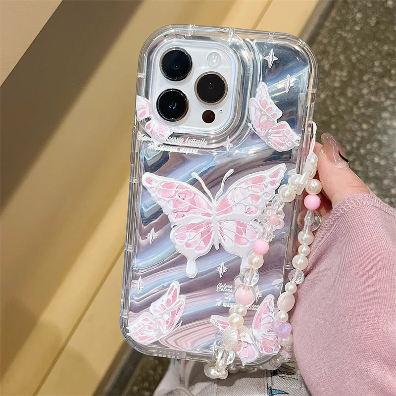 iPhone 17-7 Serisi Kelebek Desenli Şeffaf Silikon Telefon Kılıfı