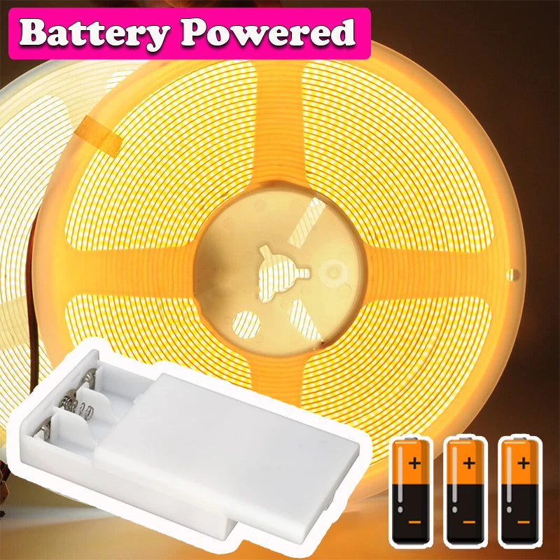5V COB LED Şerit Işık | 3AA Pilli | Esnek Yapışkanlı Bant | Dolap Aydınlatma