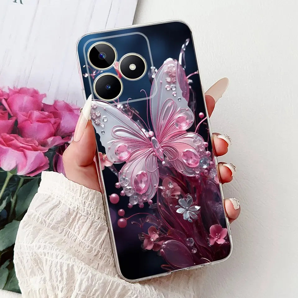Realme C51 / C53 / C55 / C65 / C67 Şeffaf Karikatür Telefon Kılıfı