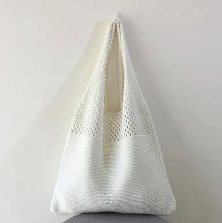 Retro Knitted Handbag | Crochet | Women's Tote Bag | Black White Khaki