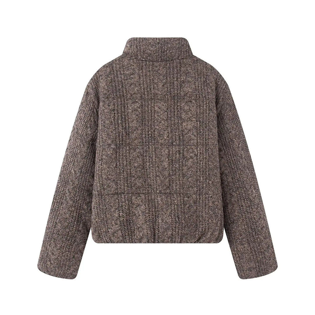 KONDALA Casual Knit Padded Coats Long Sleeve Zipper Pockets Thick Warm Jackets Fashion 2025 Autumn Winter Streetwear Outwears