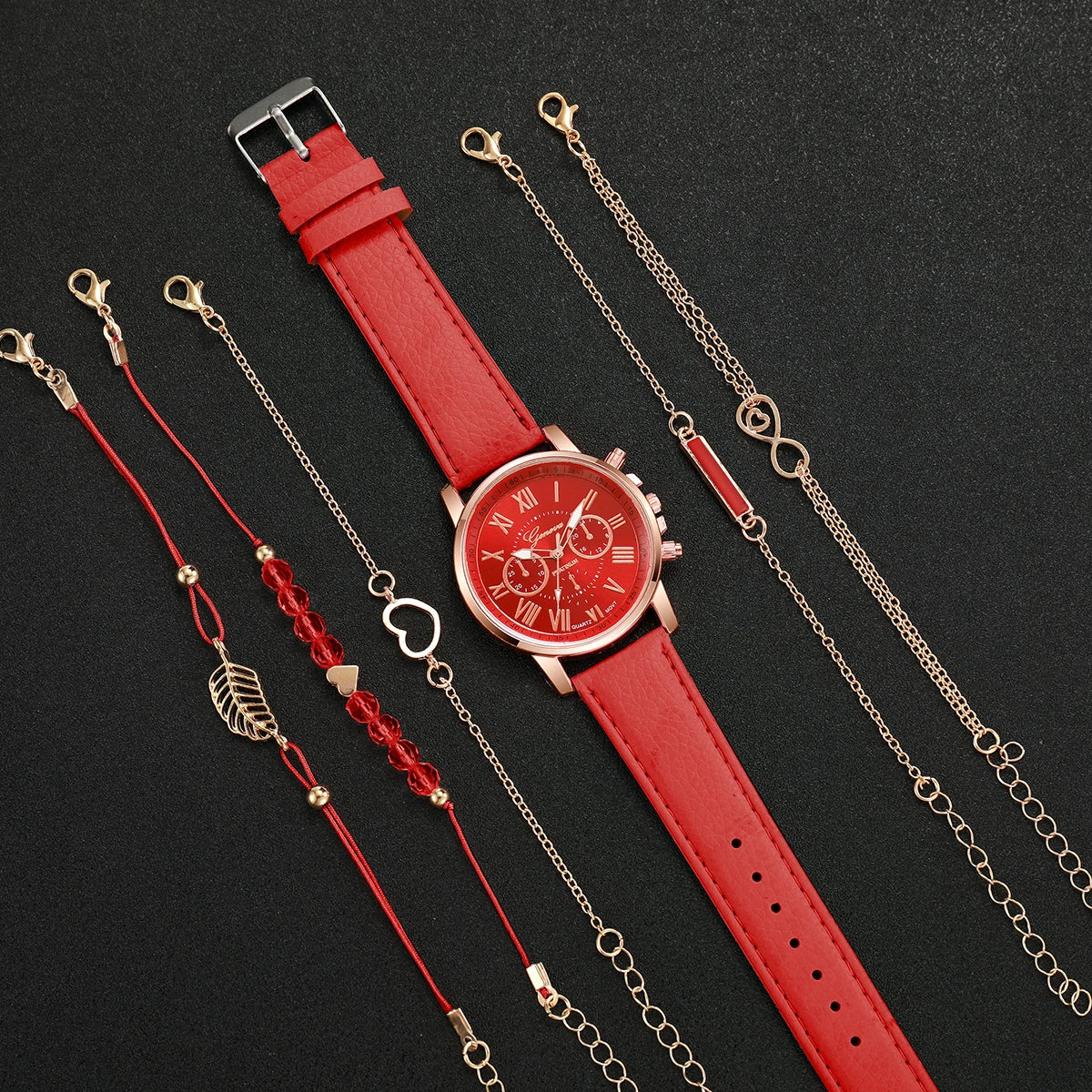 Surprise Mystery Watch Set Blind Box- 6PCS Fashion Women Watches Bracelets Set Casual Leather Band Wristwatches（Without Box）