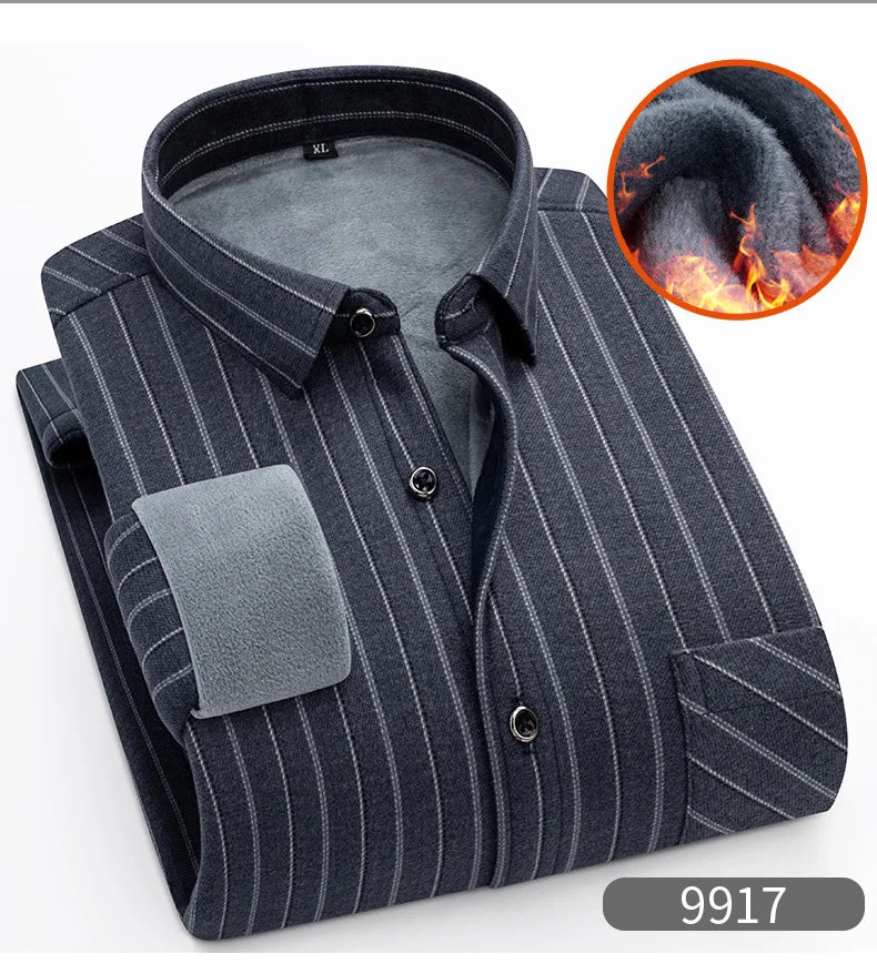 New 2025 Men's Warm Long Sleeve Plaid Design Shirt Autumn Winter Fleece and Thick Warm Men's Casual Shirts Large Size Shirt 5XL