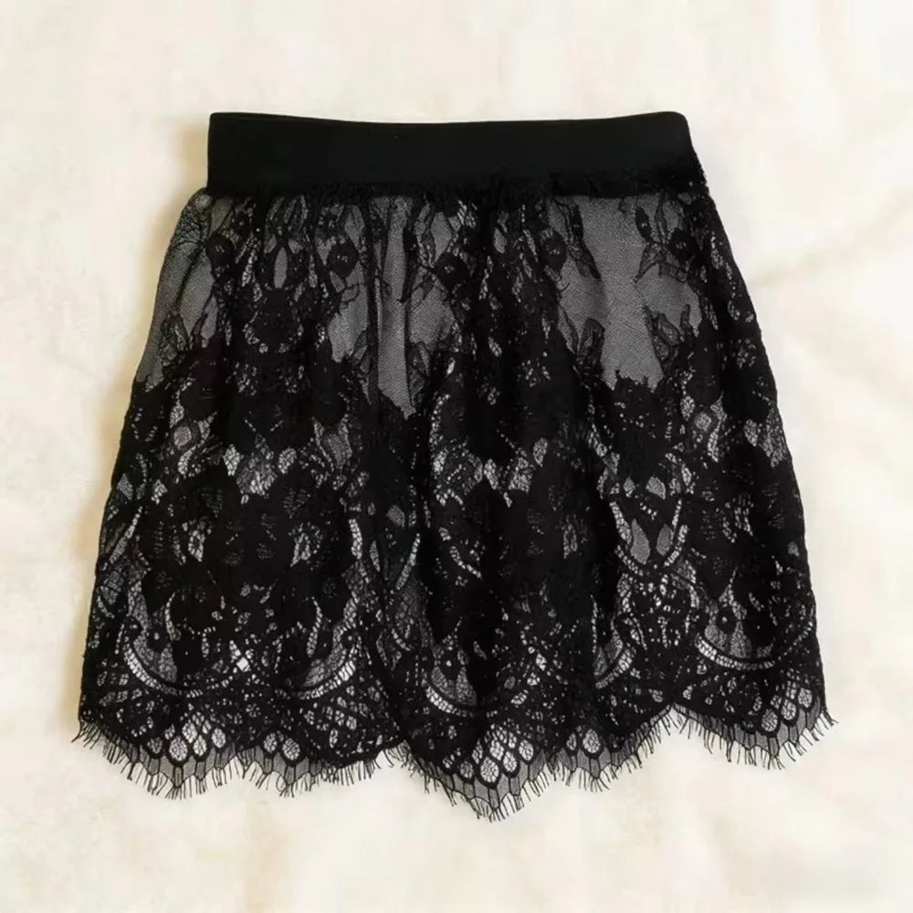 Sexy Transparent Lace Mesh Skirt Black White Short Micro Skirt Shirt Extender Summer