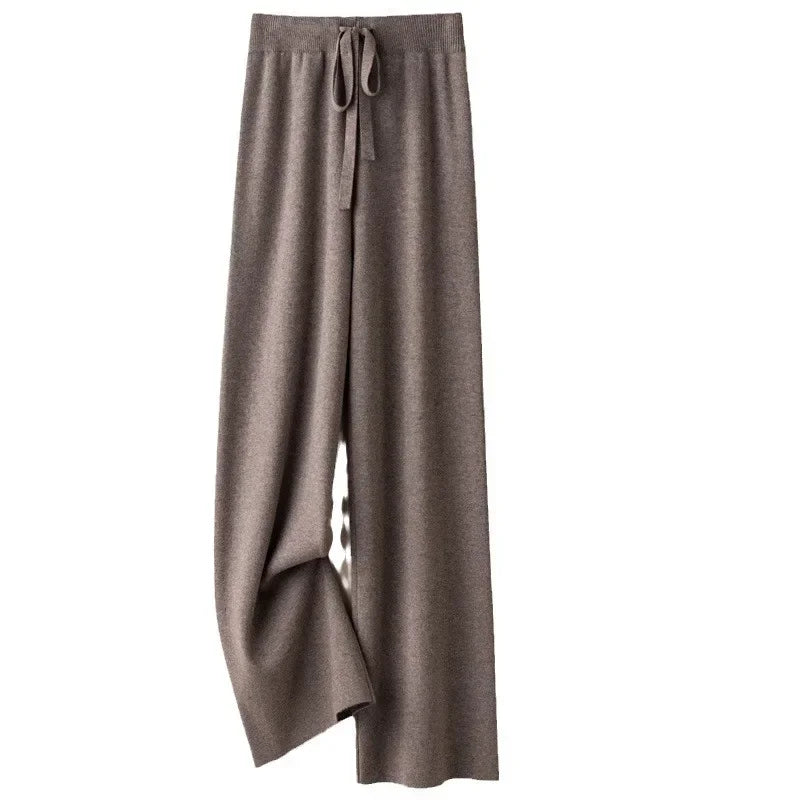 Fashionable High-Waisted Knit Pants for Women Loose-Fit Draped Versatile Base Pants Trendy Autumn/Winter New Arrival Wide-Leg St