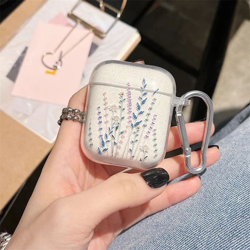 AirPods Pro 2 / 1 / 3 / 4 Simli Çiçek Desenli Kılıf | Anahtarlık