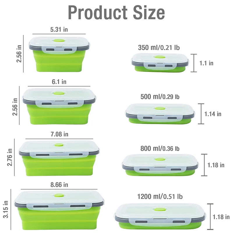 Foldable Silicone Bento Box | With Lid | 350ml-1200ml | Freezer Safe