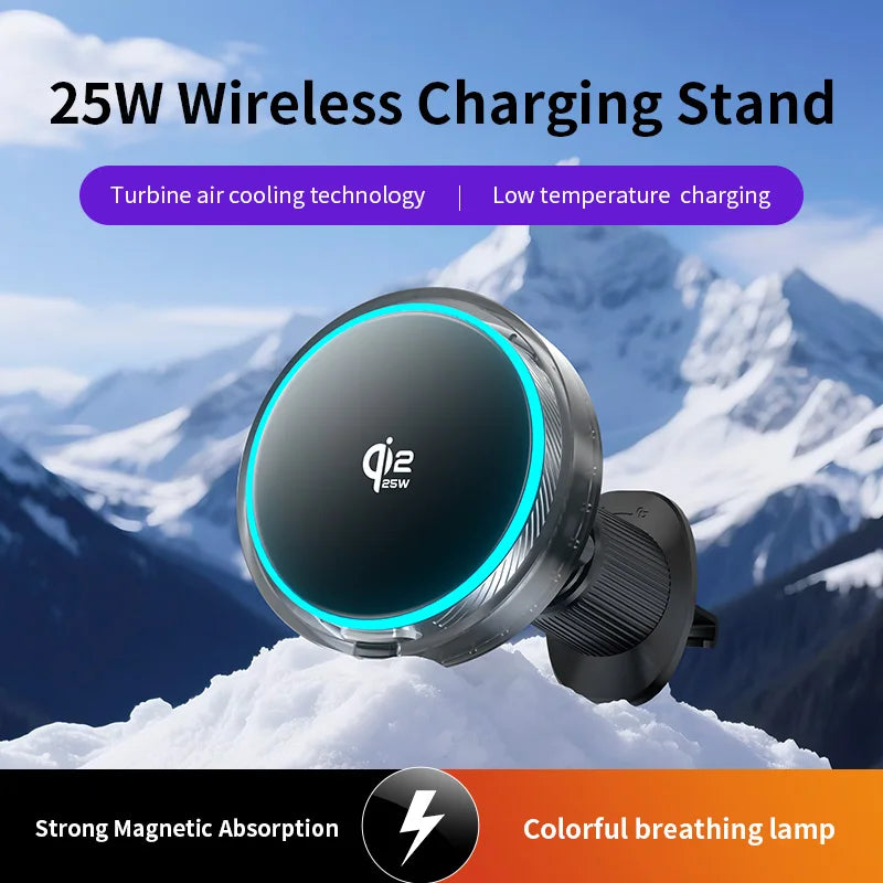 Qi2 25W Manyetik Araç İçi Kablosuz Şarj | RGB Aydınlatma | iPhone MagSafe Uyumlu