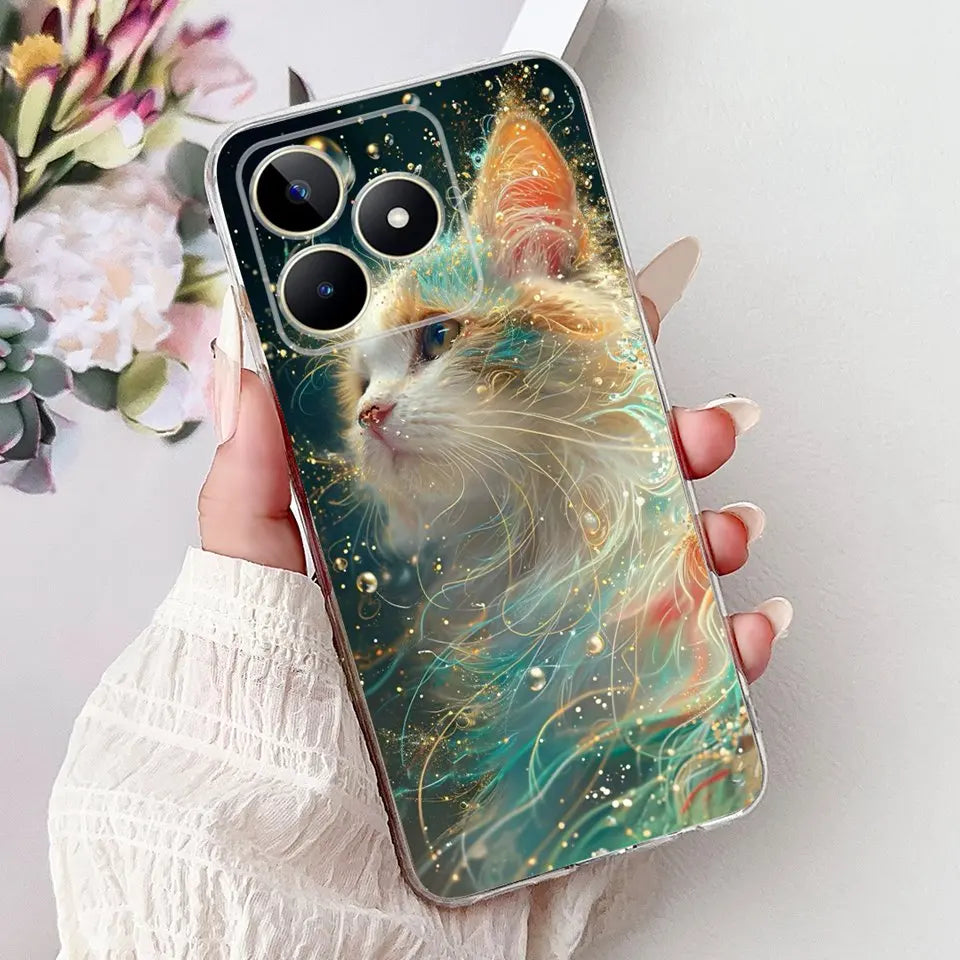 Realme C51 / C53 / C55 / C65 / C67 Şeffaf Karikatür Telefon Kılıfı