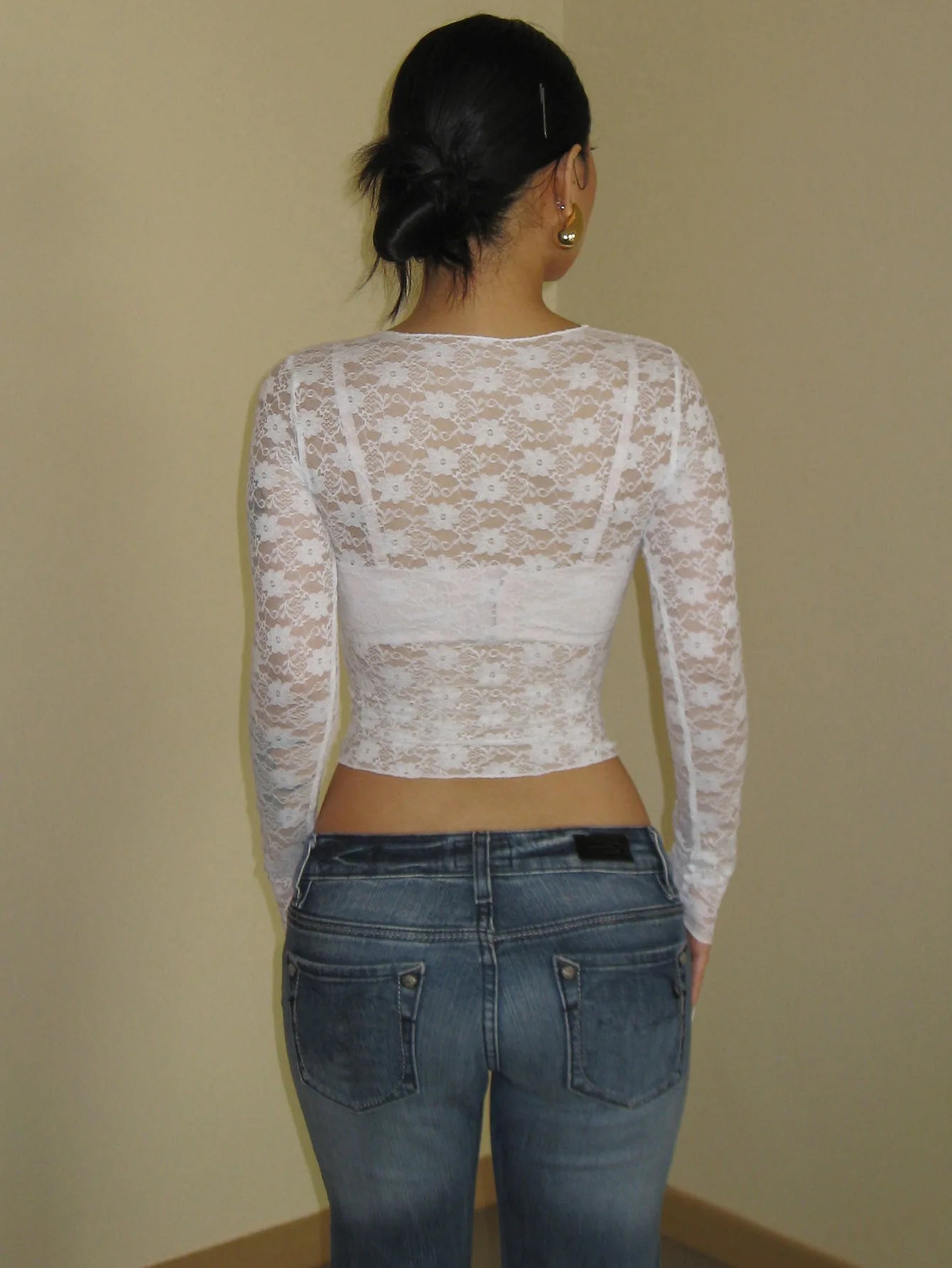 T shirt women 2026 fashion New casual sexy lace sexy nightclub slim long-sleeved T-shirt summer tshirt women's clothing