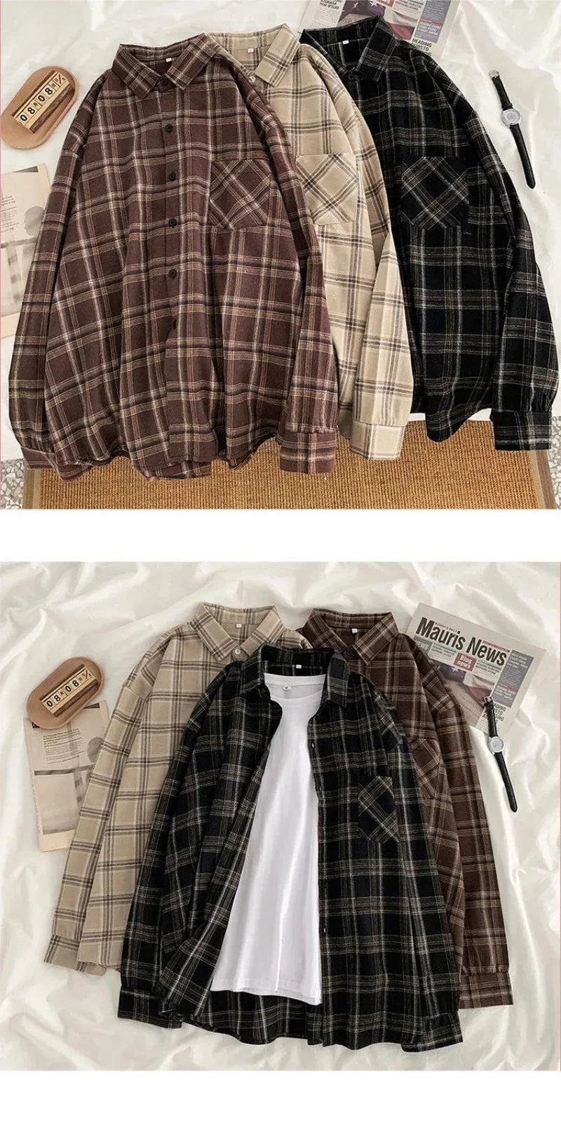 Plaid shirt women long sleeve retro port taste loose size women Korean version of the spring wear student jacket