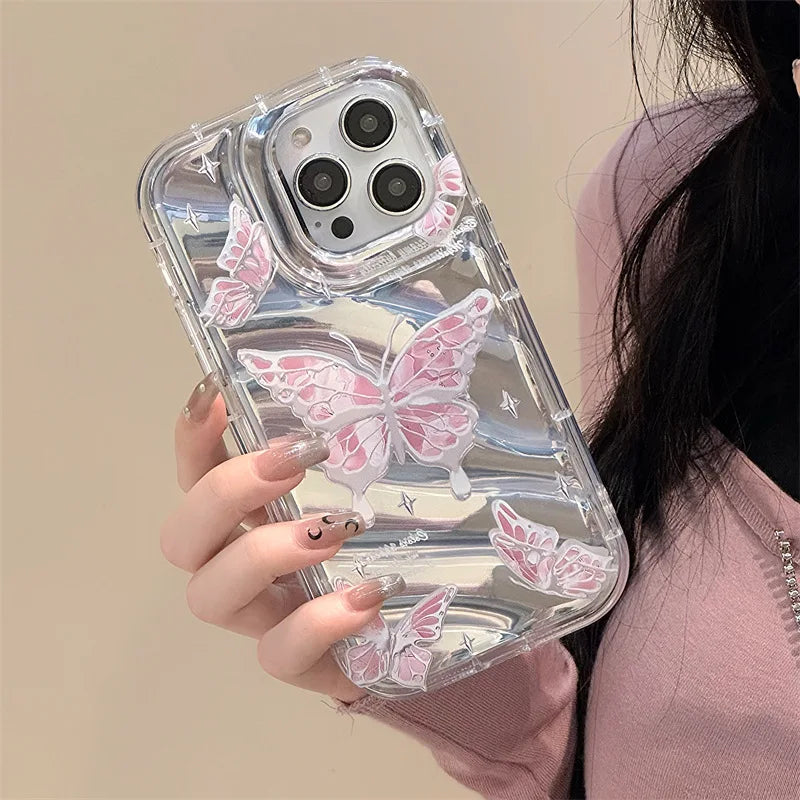 iPhone 17-7 Serisi Kelebek Desenli Şeffaf Silikon Telefon Kılıfı