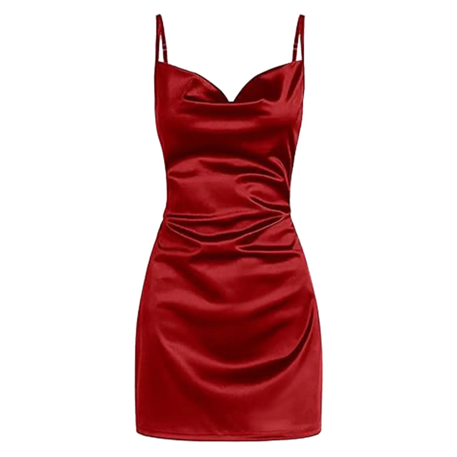 Satin Slip Dress Women Silk Low Cut Smocked Solid Color Party Dresses Cowl Neck Backless Mini Dress Nightclub Short Vestidos