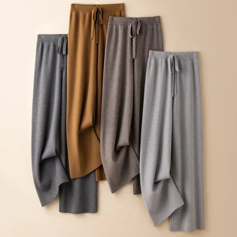 Fashionable High-Waisted Knit Pants for Women Loose-Fit Draped Versatile Base Pants Trendy Autumn/Winter New Arrival Wide-Leg St