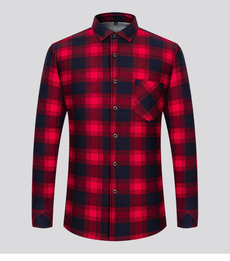 New 2025 Men's Warm Long Sleeve Plaid Design Shirt Autumn Winter Fleece and Thick Warm Men's Casual Shirts Large Size Shirt 5XL