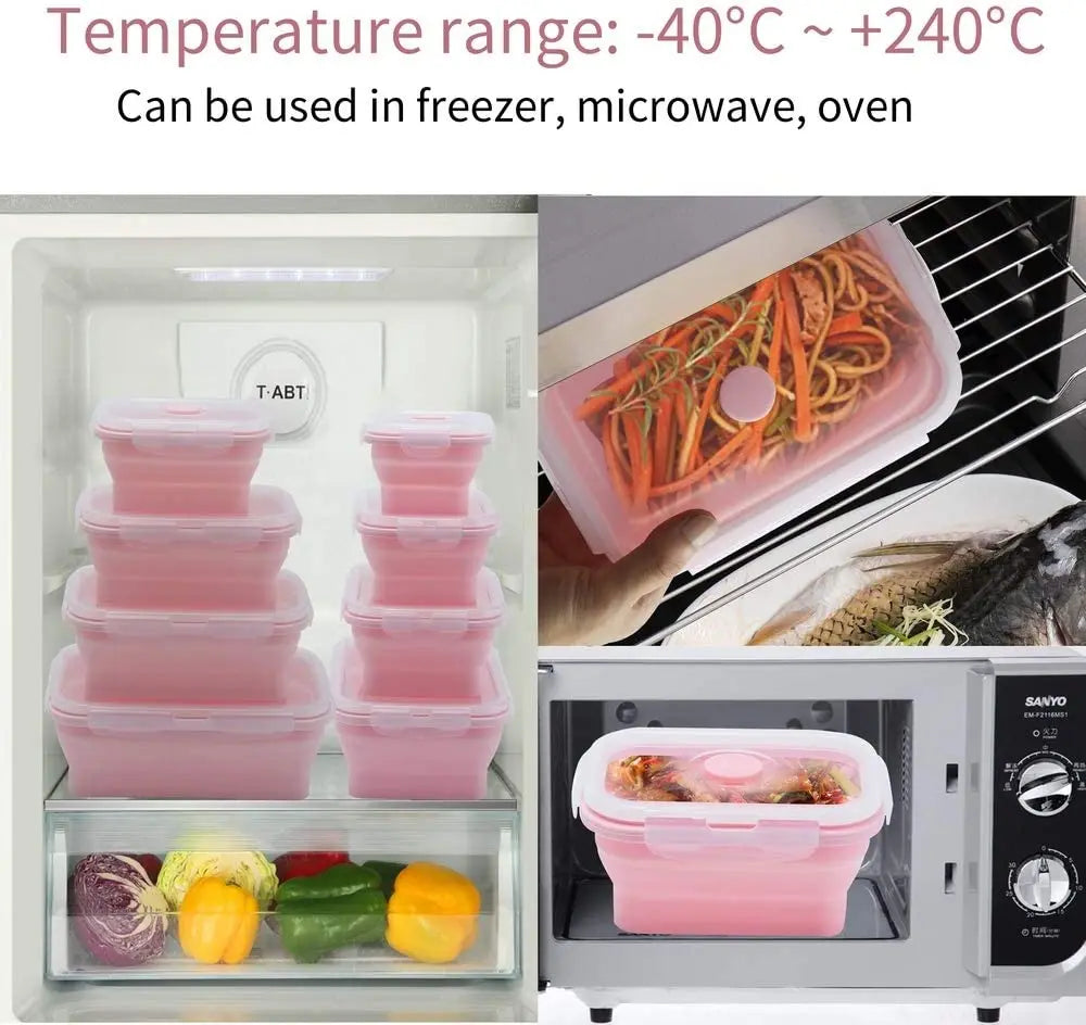 Katlanabilir Silikon Saklama Kabı 4'lü Set | Kapakalı | BPA İçermez | Bento Kutusu