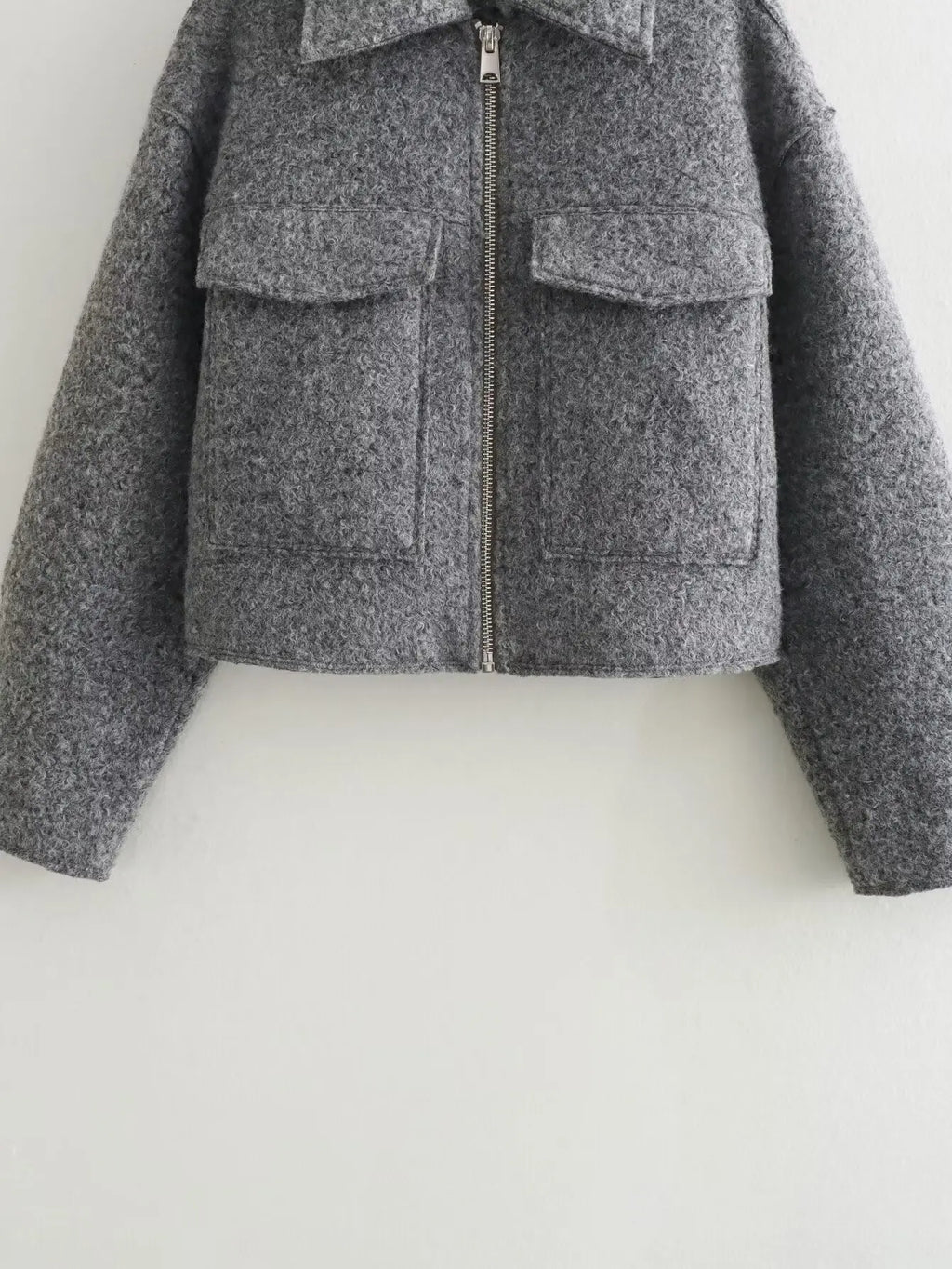 MUJER Tweed Cropped Jackets for Women Zip Bomber Jacket Woman Long Sleeve Jackets Woman 2024 Streetwear New in Coats and Jackets