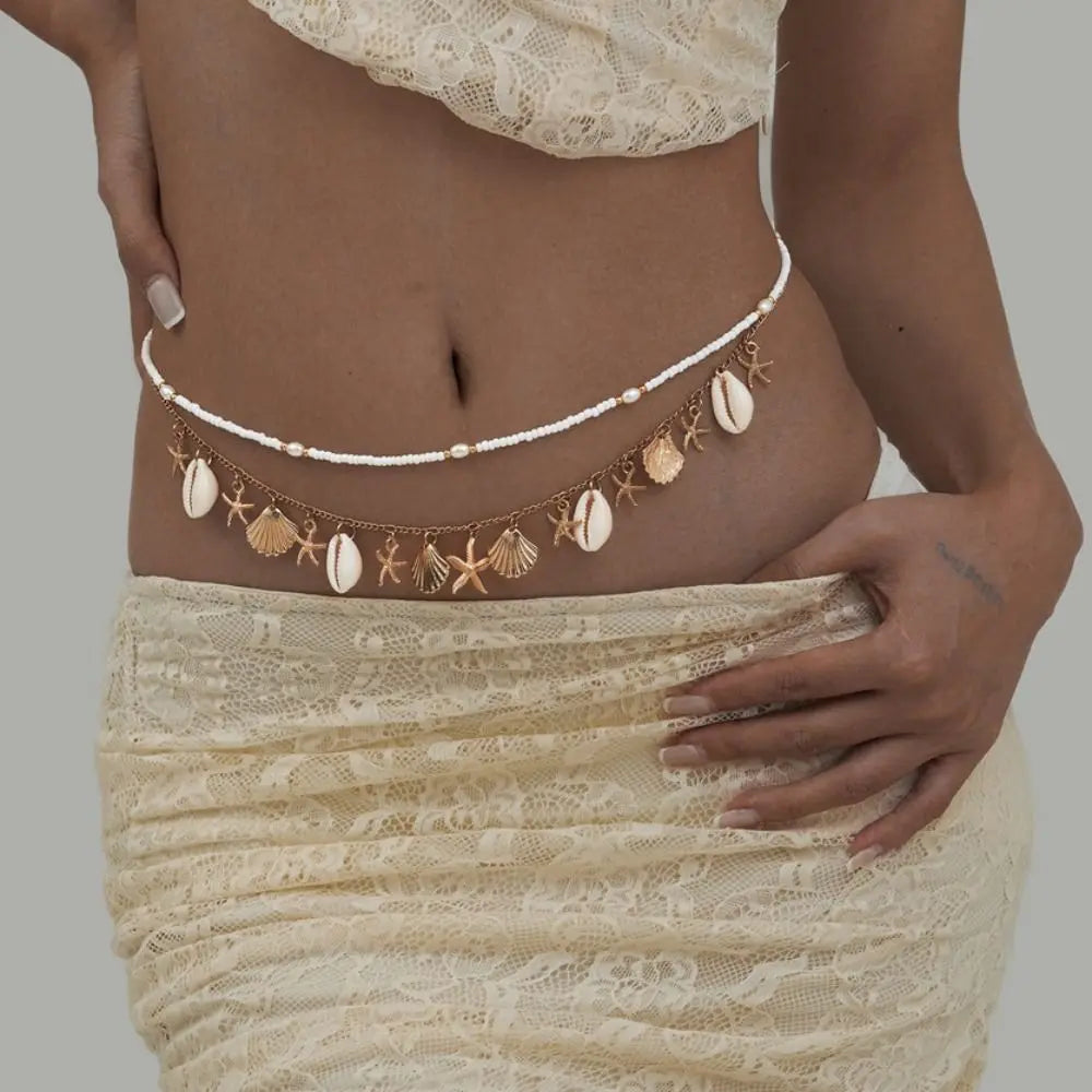Bohemia Starfish Shell Pendant Waist Chain Fashion Summer Beach Bikini Sea Shell Conch Multilayer Body Chain Waistband Jewelry
