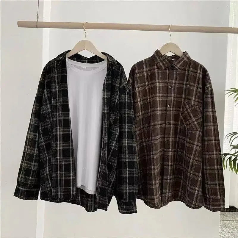 Plaid shirt women long sleeve retro port taste loose size women Korean version of the spring wear student jacket