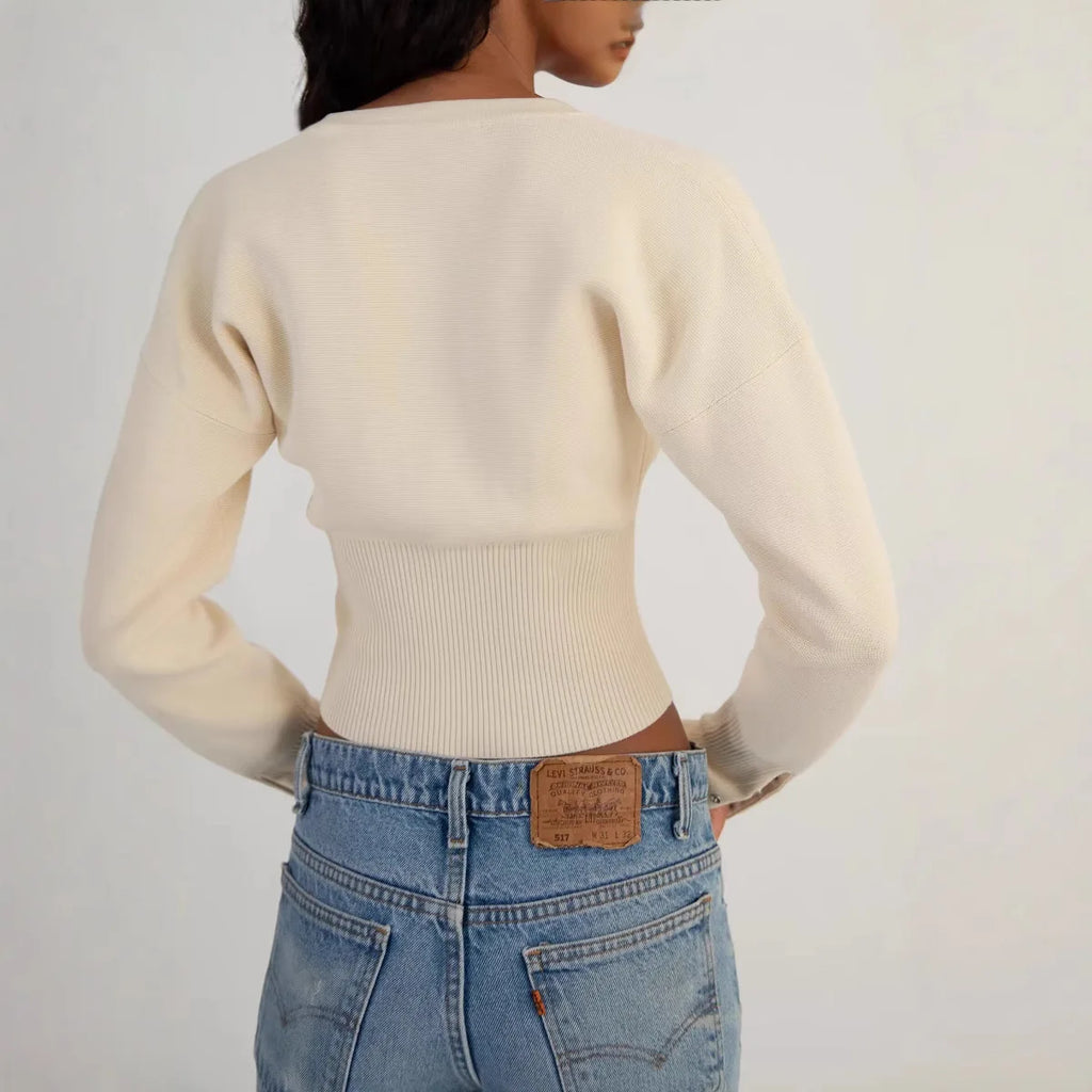 Women Knitted Cardigan Sweaters Solid Short Jumpers Round Neck Long Sleeves Single Breasted Empire Waist Slim 2026 Autumn Winter