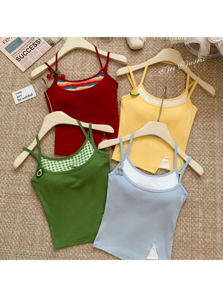 Summer Beach Vacation Women's Sleeveless Neck Hanging Top Breathable Short Length Micro Elastic Pure Color Embroidered Crop Top