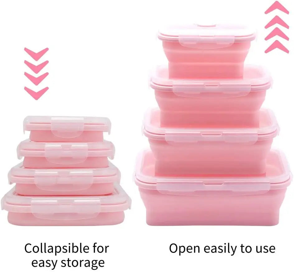 Katlanabilir Silikon Saklama Kabı 4'lü Set | Kapakalı | BPA İçermez | Bento Kutusu
