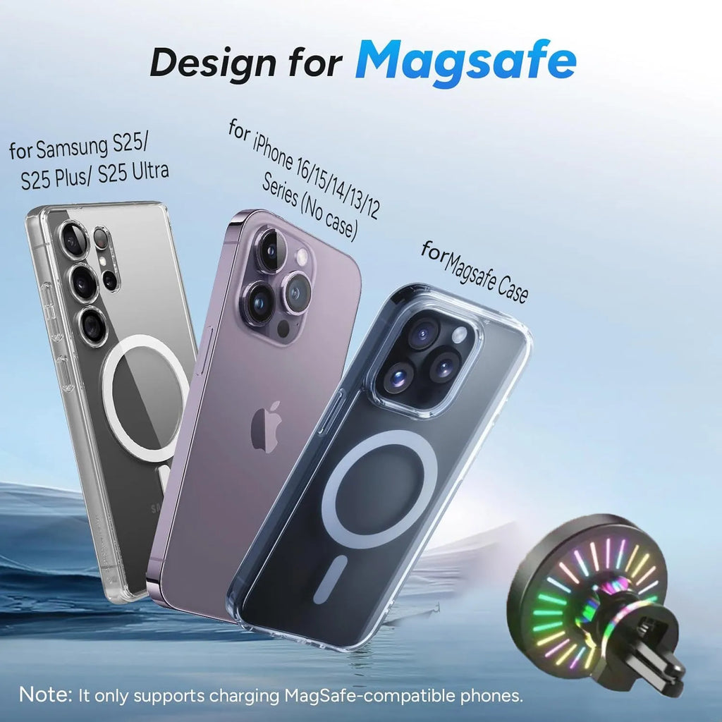 iPhone 17-12 MagSafe Uyumlu Araç İçi Manyetik Kablosuz Hızlı Şarj Tutucu