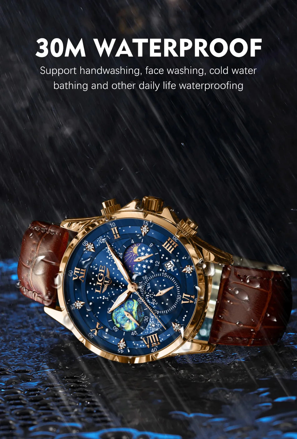 LIGE Men Watches Casual Sport Watch Men Luxury Waterproof Date Watches Luminous Chronograph Wristwatch Male Quartz Leather Clock