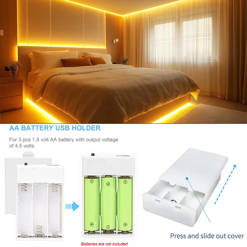 5V COB LED Şerit Işık | 3AA Pilli | Esnek Yapışkanlı Bant | Dolap Aydınlatma