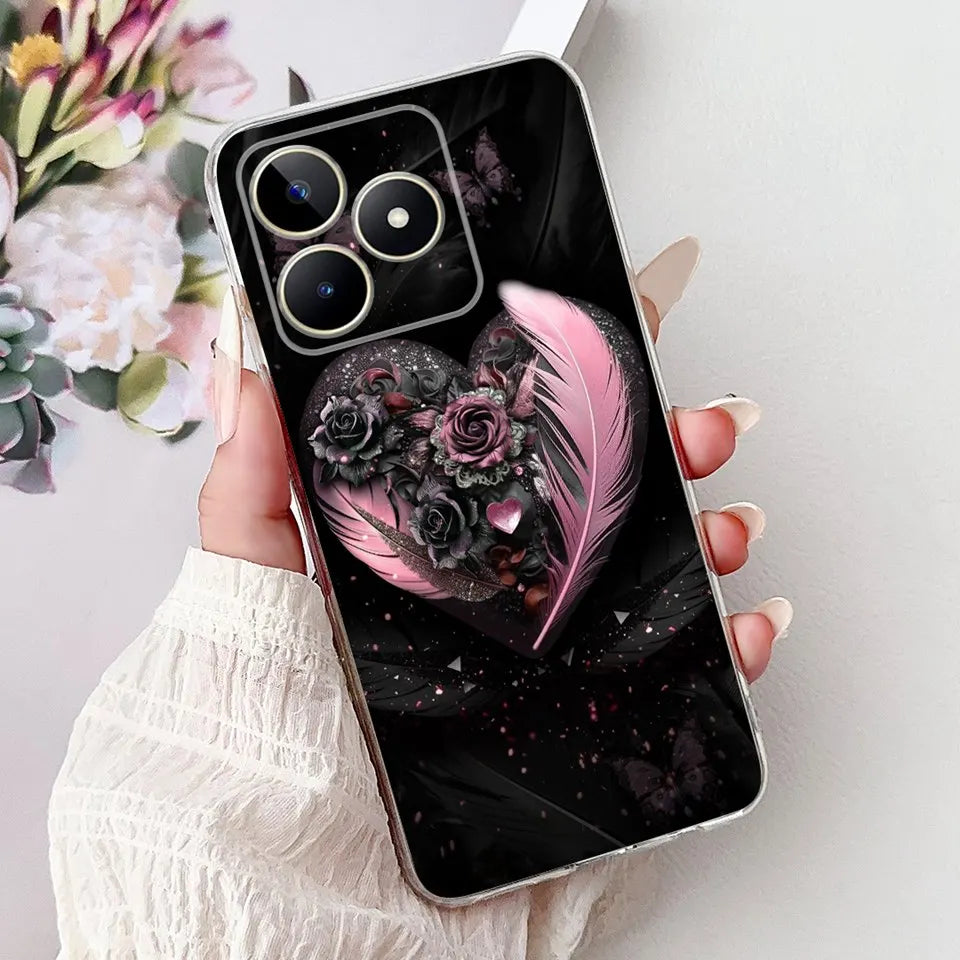 Realme C51 / C53 / C55 / C65 / C67 Şeffaf Karikatür Telefon Kılıfı