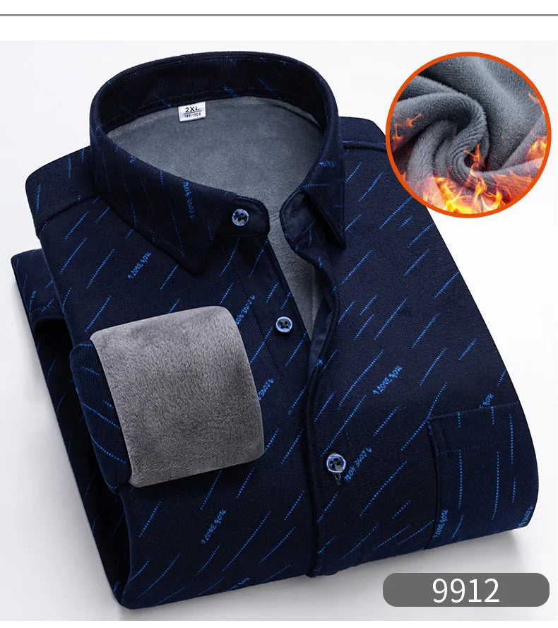 New 2025 Men's Warm Long Sleeve Plaid Design Shirt Autumn Winter Fleece and Thick Warm Men's Casual Shirts Large Size Shirt 5XL