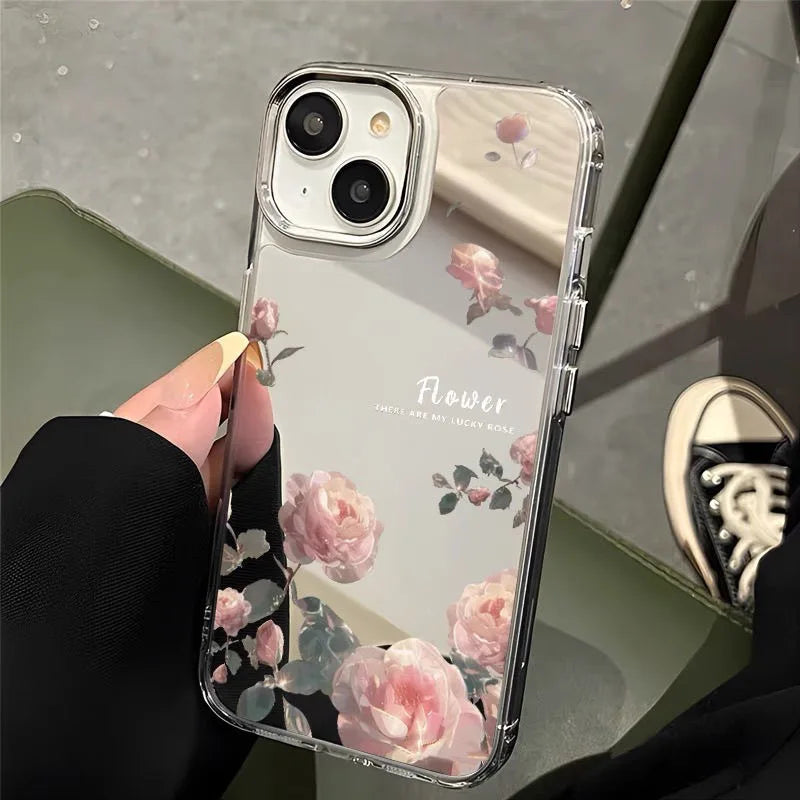 Red Flower Make Up Mirror Phone Case For IPhone 17 17Air 16 15 14 13 12 11 Pro Max XR X XS 7 8 Plus Bumber Cover Case Funda