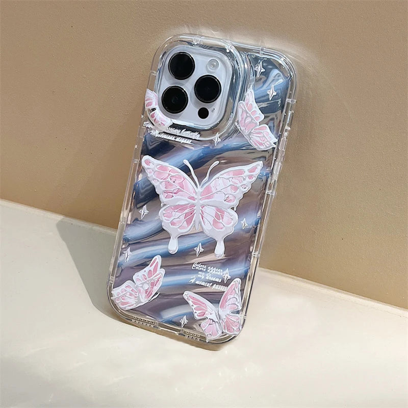 iPhone 17-7 Serisi Kelebek Desenli Şeffaf Silikon Telefon Kılıfı