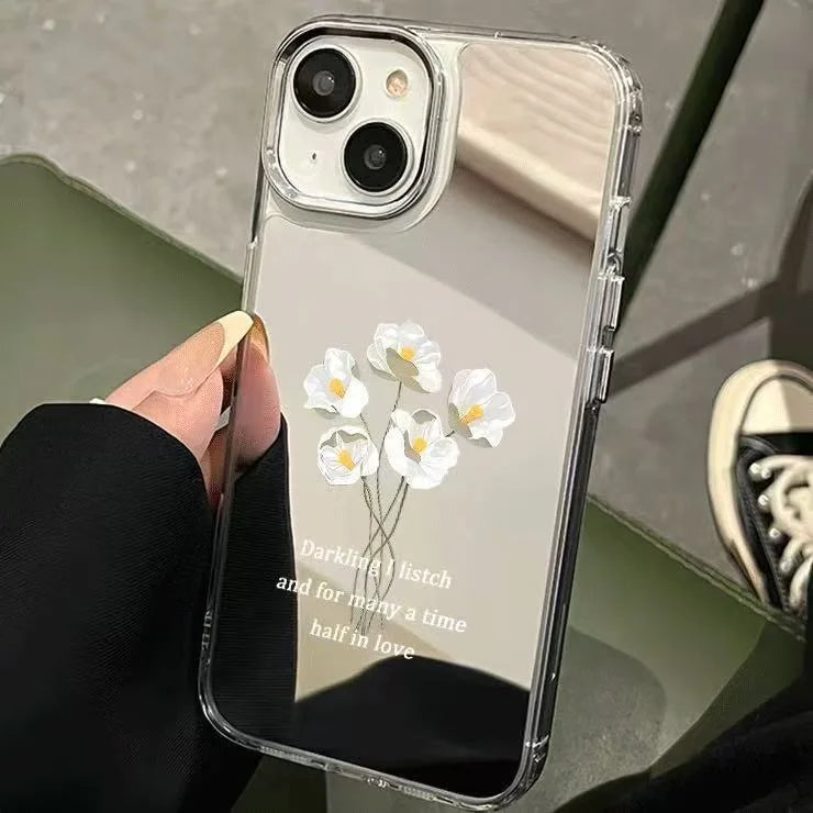 Red Flower Make Up Mirror Phone Case For IPhone 17 17Air 16 15 14 13 12 11 Pro Max XR X XS 7 8 Plus Bumber Cover Case Funda
