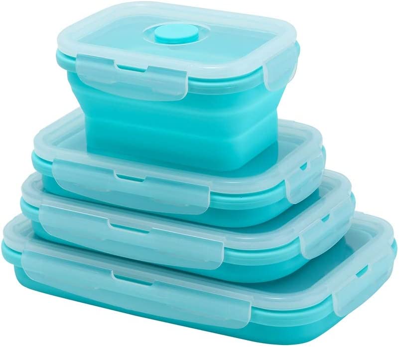 Katlanabilir Silikon Saklama Kabı 4'lü Set | Kapakalı | BPA İçermez | Bento Kutusu