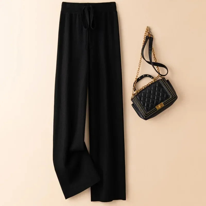 Fashionable High-Waisted Knit Pants for Women Loose-Fit Draped Versatile Base Pants Trendy Autumn/Winter New Arrival Wide-Leg St
