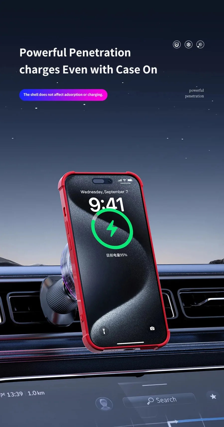 Qi2 25W Manyetik Araç İçi Kablosuz Şarj | RGB Aydınlatma | iPhone MagSafe Uyumlu