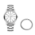 2PCS Men's Watch Casual Silver Alloy Band Male Quartz Watches Bracelet Set（Without Box）