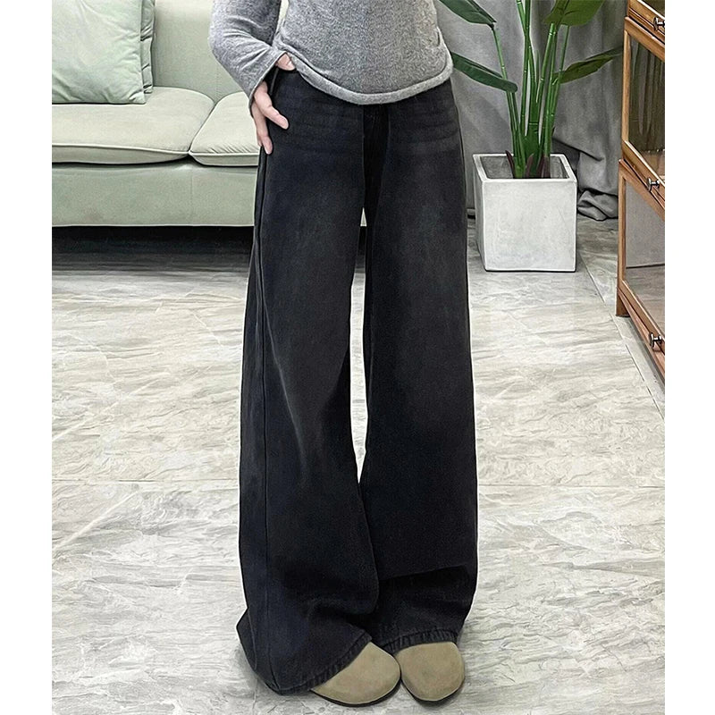 Loose Wide Leg Jeans Women's High Waist Straight Leg Jeans Casual Style Anti-Wrinkle Comfortable Fit for Pear Shaped Body