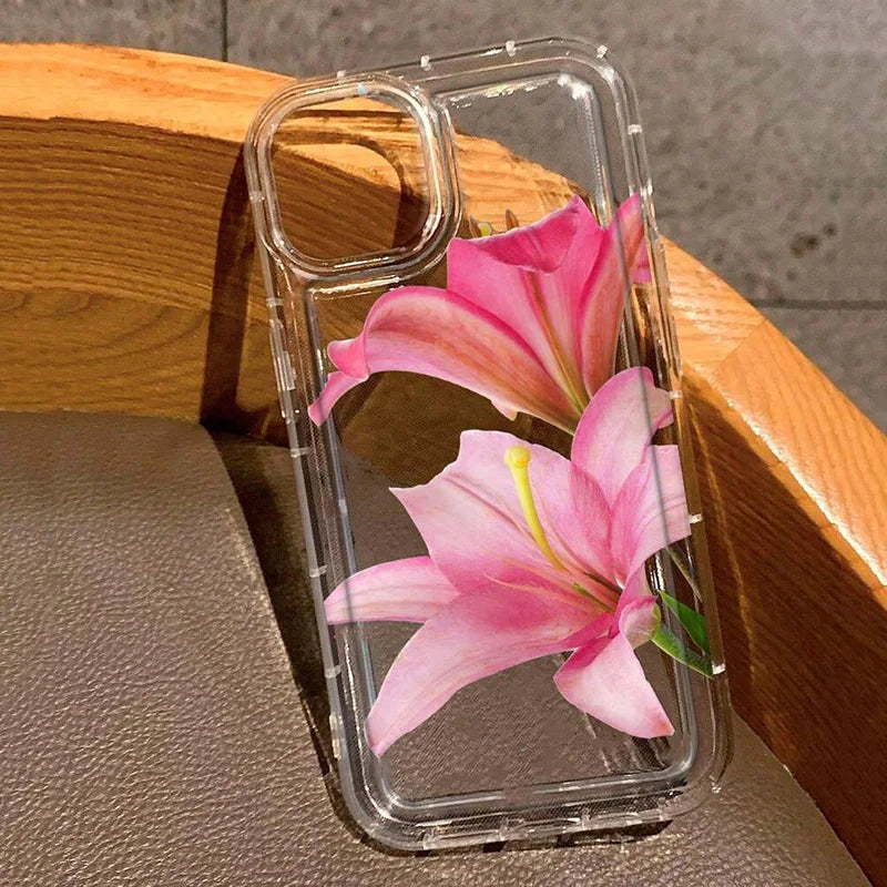 Cherry Flower Print Clear Case For iPhone 17 Air 16 15 14 13 Pro Max 11 12 Mini X XR XS 7 8 Plus SE2 Stylish Shockproof Cover