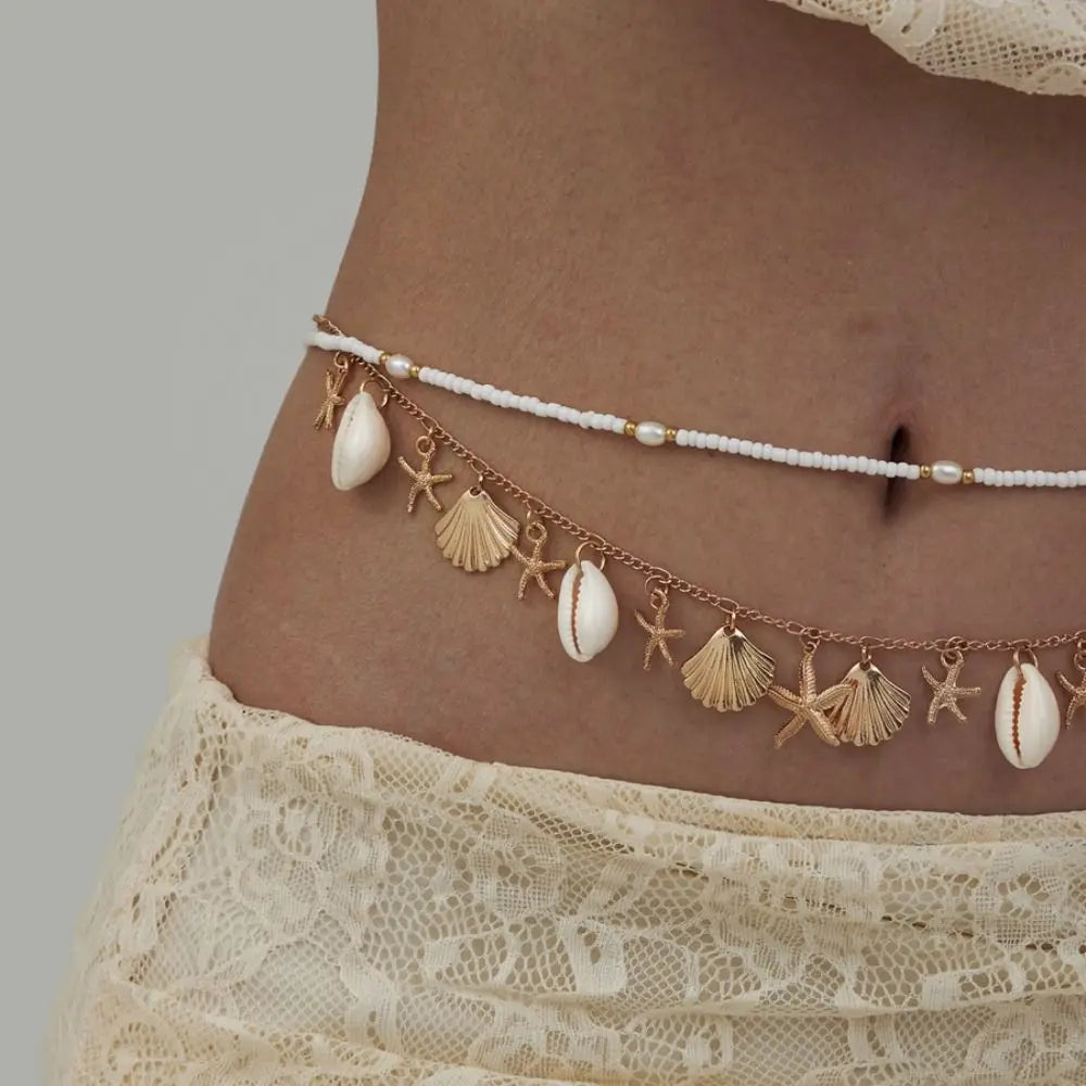 Bohemia Starfish Shell Pendant Waist Chain Fashion Summer Beach Bikini Sea Shell Conch Multilayer Body Chain Waistband Jewelry