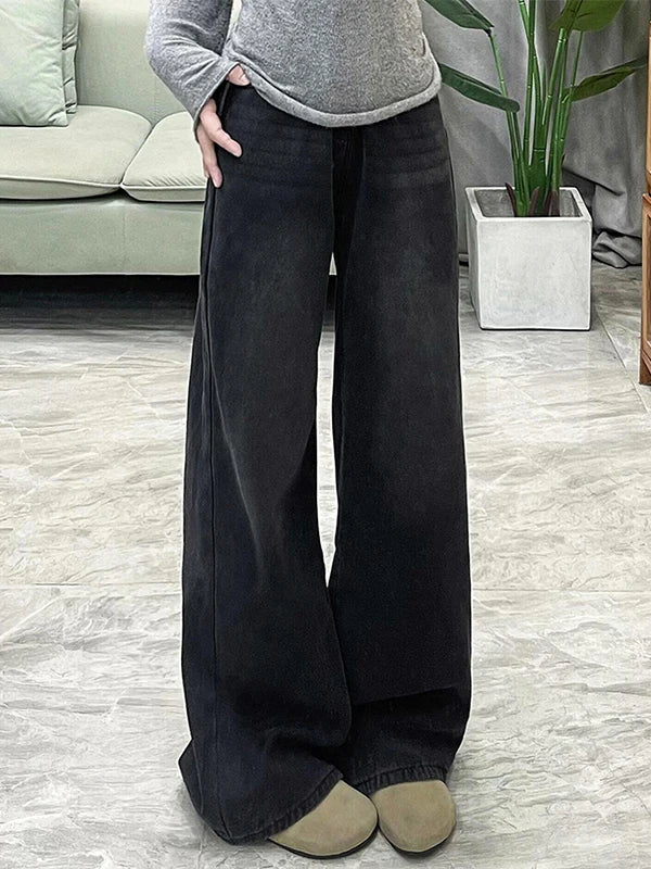 Loose Wide Leg Jeans Women's High Waist Straight Leg Jeans Casual Style Anti-Wrinkle Comfortable Fit for Pear Shaped Body