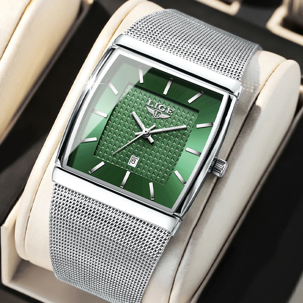 LIGE New Luxury Square Watch For Men Fashion Business Rose Gold Ultra Thin Mesh Waterproof Luminous Men's Quartz Wristwatches