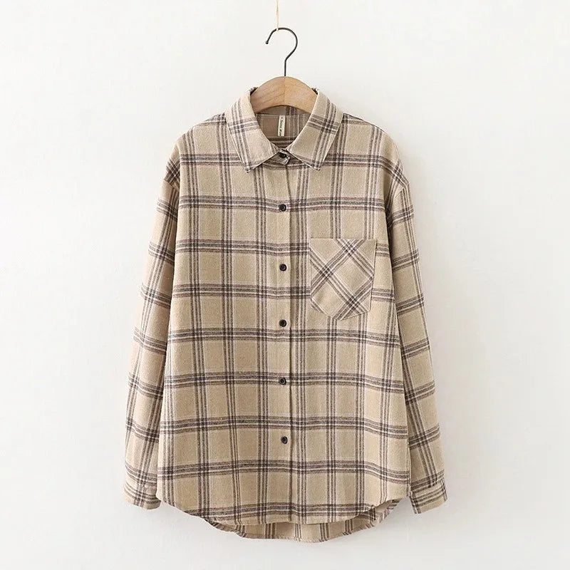 Plaid shirt women long sleeve retro port taste loose size women Korean version of the spring wear student jacket